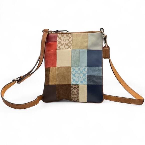 COACH 2362 Patchwork Swing Pack Crossbody Adjustable Leather Strap Suede Y2k - Picture 6 of 15